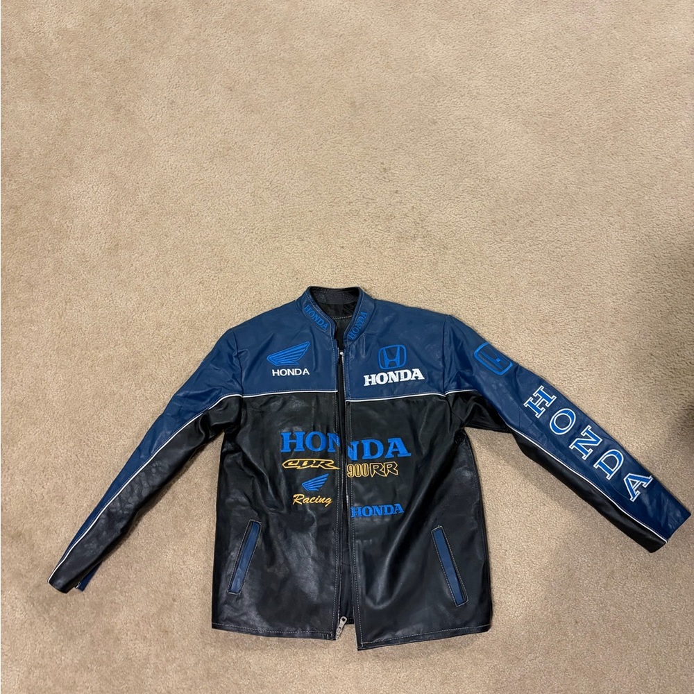 Honda Racing Leather Jacket - Blue & Black